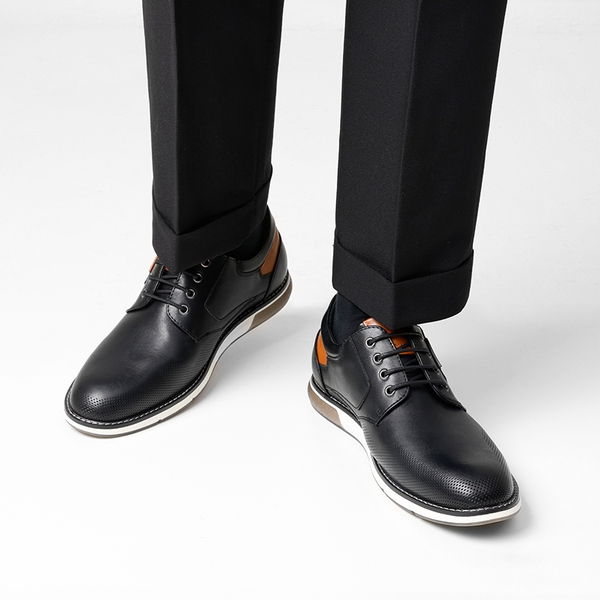 Men's Wide Width PU Leather Oxford Sneakers - BLACK - 5